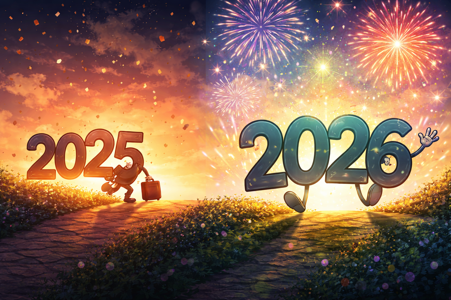 Illustration representing the transition from 2025 to 2026 and a shifting Bay Area real estate market outlook